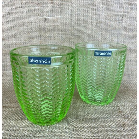 Shannon Twill Green Set of 2 Old Fashion Glasses 11oz - Picture 1 of 7